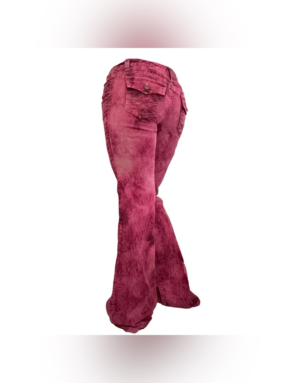 aeropostale red hand-bleached corduroy flare jeans